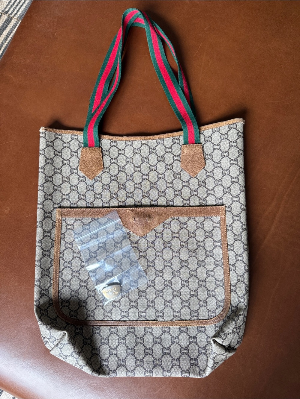 Vintage Gucci plus Tote with Green and Red Web Handles